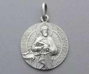 Antico ciondolo in argento religioso francese. Paolo Apostolo. Medaglia di Tricard. - Foto 1 di 5