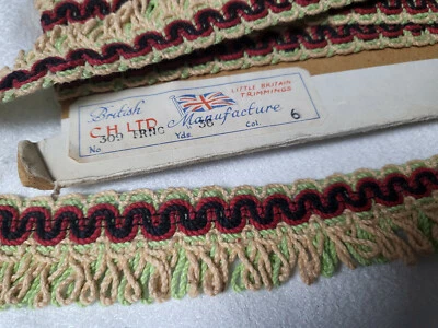 Galon vintage couleur ficelle vert rouge noir 13 mètres 80 sur 3,1 cm A4 - Photo 1/4
