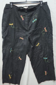 Pantalones Sarah Spencer 100 % lino talla 24 W ¡¡En muy buen estado!! Libélula negra bordada - Imagen 1 de 5