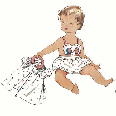 1950s Pattern, Toddler's Duck Romper, Sunsuit & Dress - Chest=21” (53.3cm) - Image 1 of 4