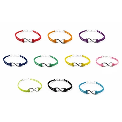 Bracciale INFINITO Argento cordino corda nero braccialetto Amicizia Uomo e Donna - Immagine 1 di 2