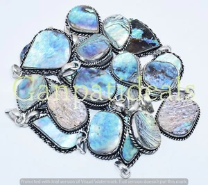 Abalone Shell Gemstone Pendant 5 Pcs Lot 925 Silver Plated  Lot Jewelry - Picture 1 of 2