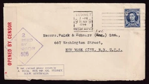 CENSORED AUSTRALIA #195 COVER FROM SYDNEY TO NEW YORK 1944 - Picture 1 of 2