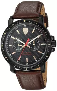 NEW FERRARI MENS SCUDARIA 830452 QUARTZ CHRONOGRAPH DATE BROWN LEATHER WATCH - Picture 1 of 1