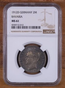 1912D Germany 2M Mark - Bavaria - NGC MS61 - WB2 - Picture 1 of 2