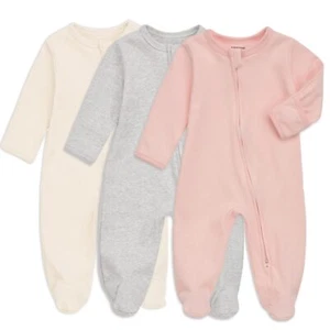 Baby Footie Pajama with Mitten Cuffs Double Zipper Infant Cotton clothes Slee... - Picture 1 of 8