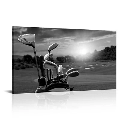 Lienzo de golf LevvArts blanco y negro arte de pared campo de golf al atardecer paisaje... Foto 1 de 4