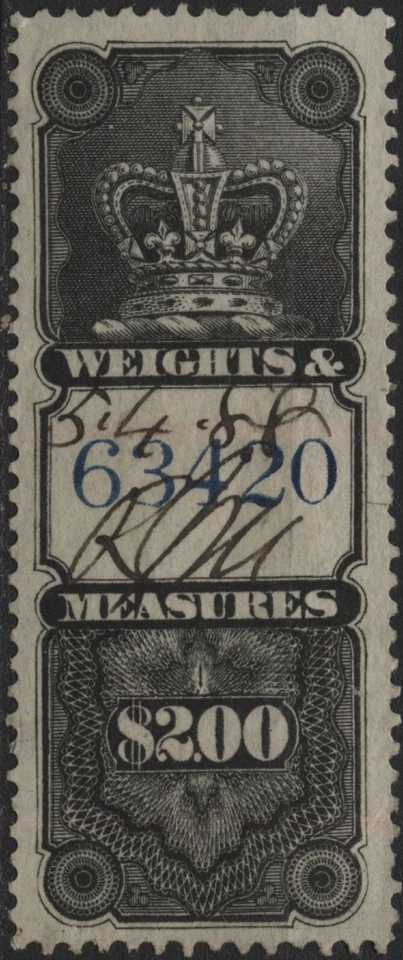 Canada 1885 VanDam #FWM32 $2.00 black, Wt. & Meas (Blue control #), used - Image 1 of 1