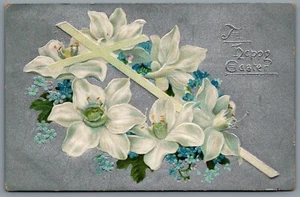 Postcard Easter c1909 Tucks A Happy Easter Lilies Forget-Me-Nots Cross Embossed - Picture 1 of 2