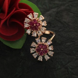 14K Rose Gold Plated 2 Ct Pear Cut Ruby Lab-Created Bypass Flower Ring Size 6.5 - Picture 1 of 12