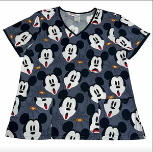Disney Mickey Mouse Dracula Halloween Spider Scrub Shirt Size Large Gray Black - Picture 1 of 6