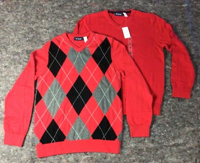 2 suéteres infantis masculinos tamanho 14 vermelho preto cinza diamante sólido - Imagem 1 de 4