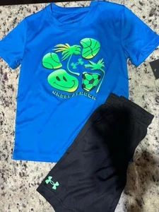 Under Armour Boys Short Set Blue Athletic Size 4 Soccer Volleyball Sports - Picture 1 of 1