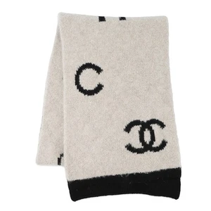 CHANEL Scarf Wool 44%/Cashmere44%/Silk12% Beige/Black - Picture 1 of 7