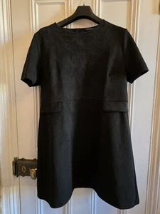 Black Sude Shift Dress With Pocket Detail Size 20 - Picture 1 of 2