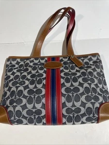 Vintage Coach 7023 Signature Denim Stripe Small Tote Bag - Picture 1 of 12