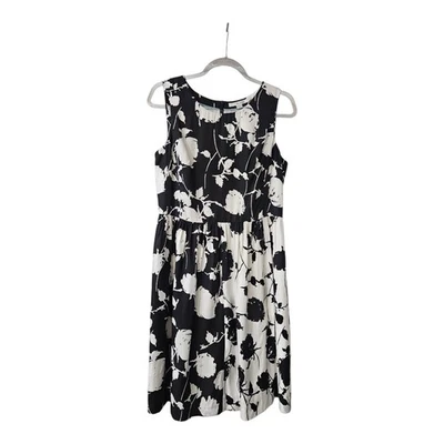 Vestido Boden 8R Midi Mangas Floral Negro Blanco Espalda Oculta Cremallera Viscosa/Seda Foto 1 de 4