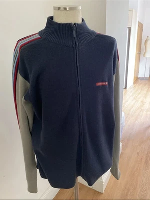 MENS VINTAGE QUICKSILVER DENIM DEVELOPMENT FULL ZIP NAVY SURFERS CARDIGAN LARGE - Image 1 of 4