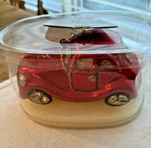 Blown Glass Red Roadster Christmas Ornament By Peschka New in Box Gold Highlight - Picture 1 of 6