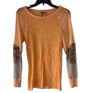 Bke Y2k Women's Size Medium Orange Burnout Animal Print Long Sleeve Top  - Picture 1 of 11