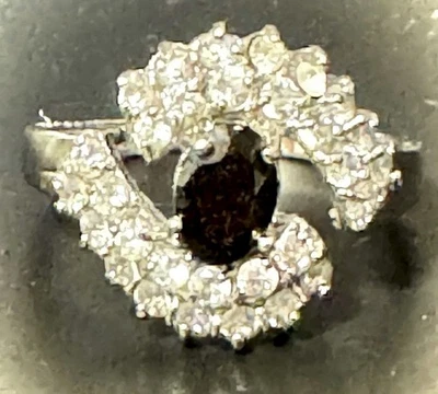 Ring Black Onyx Gems Silver Tone Woman Ring Size 9 Two Swirl Cocktail - Image 1 of 4