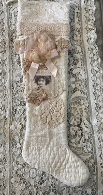 Shabby Cottage Chic Vintage Imagen Infantil Rubor Rosa Navidad Medias Hechas a Mano Foto 1 de 4