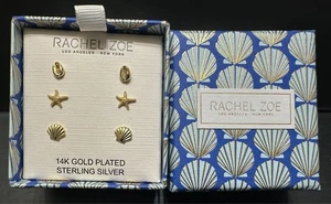Juego de aretes Seashell Rachel Zoe enchapados en oro de 14 k de plata de ley 925 nuevos en caja - Imagen 1 de 3