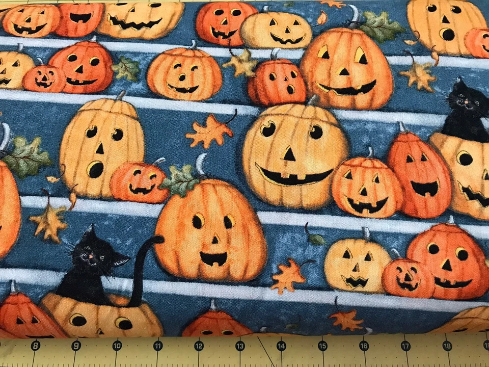 Pumpkin Stares Halloween 100% cotton fabric sold by the yard #2227 - Изображение 1 из 1