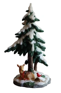 Vintage O’Well Snowy Pine Tree Village Accessory Deer Cardinal Bird Resin 7" (A) - Picture 1 of 12
