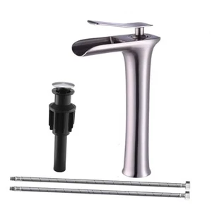 Waterfall Bathroom Faucet,Single Handle Single Hole Tall Body Brushed Nickel - Picture 1 of 8