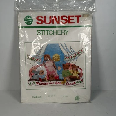 Kit de bordado vintage Sunset Stitchery 2055 “Waiting For Santa” lana NUEVO Foto 1 de 4
