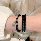 Black Beaded Bracelet Tai Chi Bagua Taoism Rosary Charm Pendant Ancient Jewelry