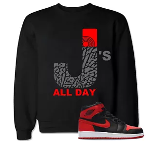 Suéter de cemento Js TODO EL DÍA a juego con zapatos rojos Js Banned X RETRO 1 Bred - Imagen 1 de 15