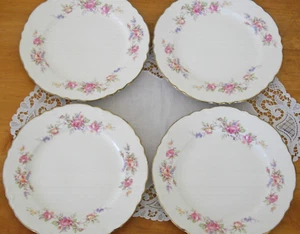 Vintage Homer Laughlin Pink & Yellow Roses 8 1/4" Plates K 46 N8~ Set of 4 ~ - Picture 1 of 11