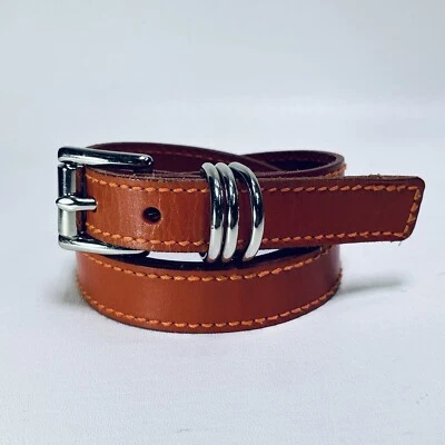 Michael Kors Belt M L Brick Brown Red Leather Silver Tone Buckle Triple Keeps - Image 1 of 4