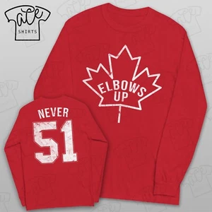 Canada Elbows Up Never 51 Long Sleeve T-Shirt, Canadian Pride Tee, Back Print - Picture 1 of 14