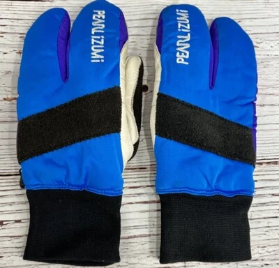 LUVAS DE CICLISMO VINTAGE PÉROLA IZUMI couro azul 3 dedos lagosta equipamento de bicicleta tamanho. M - Imagem 1 de 4