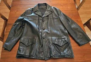 Vintage mittellanger Ledermantel Jacke Herren Große L Knopfleiste  - Bild 1 von 13