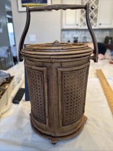 Large Vintage MCM 1970s Faux Wood Bamboo Retro Ice Bucket - 11 x 7.5 - Picture 1 of 8
