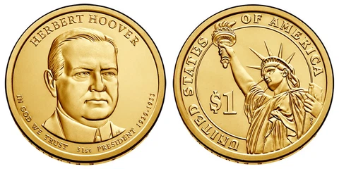 2014 P&D Herbert Hoover Presidential One Dollar Coins U.S. Mint Rolls Money Cover
