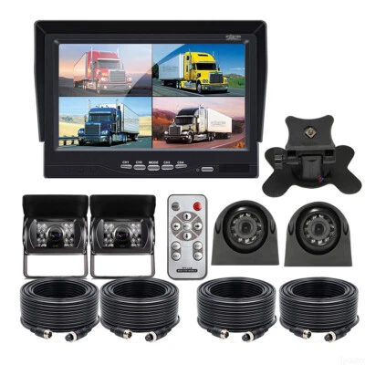 7" Split Screen Quad Monitor 4 Pin 4x IR Side Rear View Backup Camera For Truck - Image 1 of 4