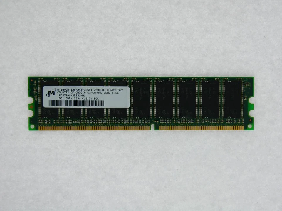 MT18VDDT12872AY-335 LOTE DE DIEZ 1GB 184p PC2700 64x8 DDR333 2Rx8 2.5V ECC UDIMM Foto 1 de 1