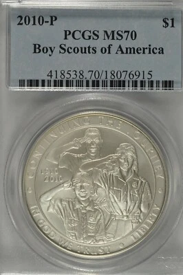 2010 P Boy Scouts of America Commemorative Silver Dollar PCGS MS70 - Image 1 of 3