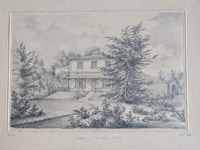 Antique Original pencil drawing monogramed by EHW Walton on Thames 1830 - Image 1 of 4