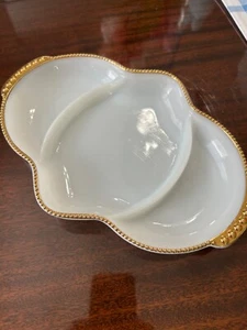 Vintage Milk Glass Fire King Wares #15 Divided Tray Anchor Hocking White & Gold - Picture 1 of 5