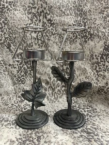 Set portacandele portacandele portacandele portacandele vintage design foglia bellissimo metallo - Foto 1 di 12