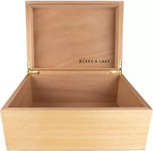 Large Wooden Box with Hinged Lid - Wood Keepsake Boxes Blonde Oak Wood Box - Picture 1 of 6