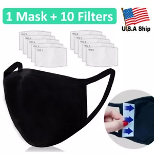 Organic Cotton Face Mask with Filter Pocket Reusable Washable / 10 Filters Incl. - Picture 1 of 8