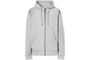 Men's Burberry Checker Plaid Trim Zip Hoodie - Size L - Picture 1 of 5