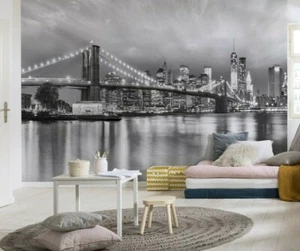 Photo wallpaper black white New York Brooklyn Bridge 144x100 in + Free adhesive - Picture 1 of 5